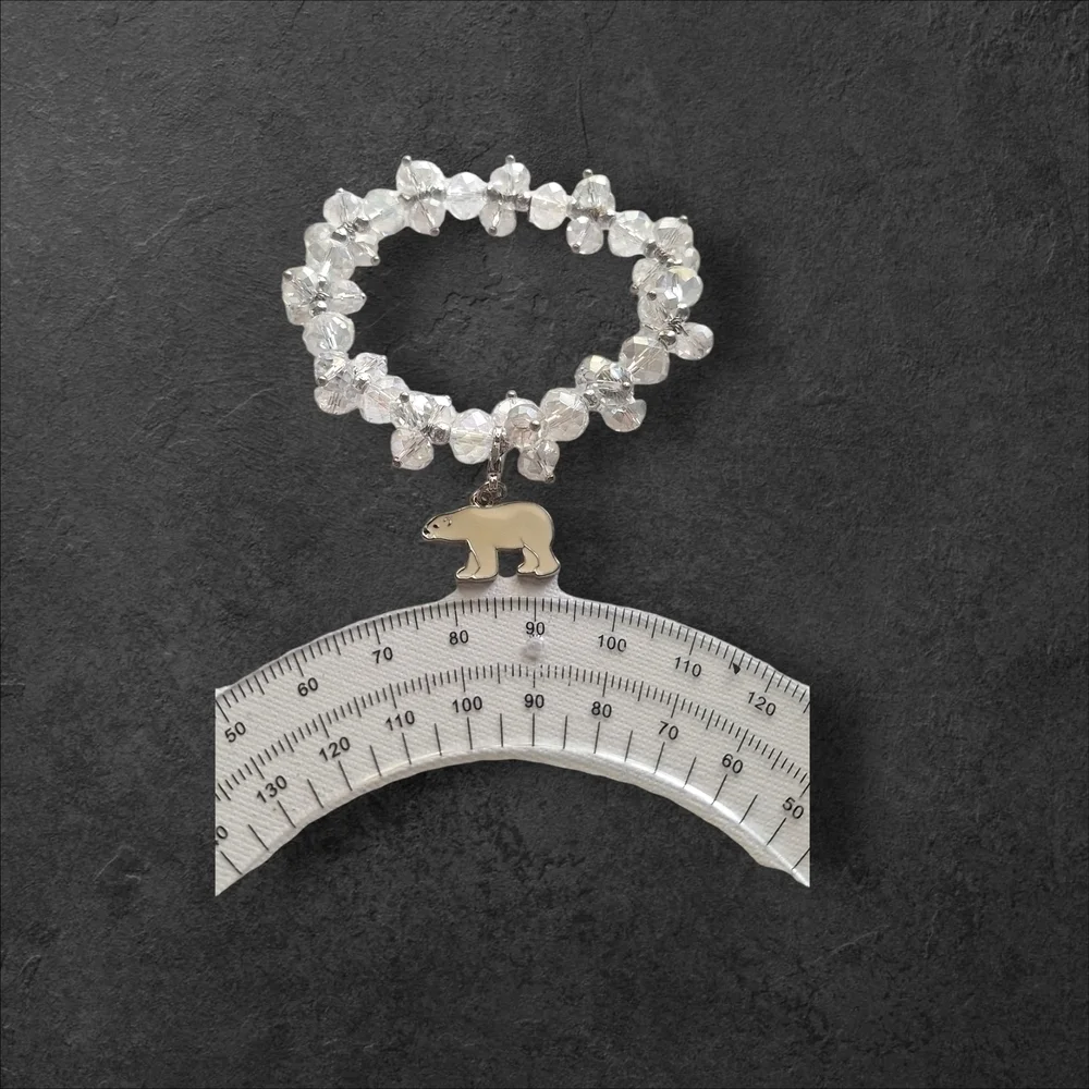 Silver White Crystal Bracelet with Bear Charm Stretch